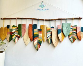 Large Boho Macrame Feather Wall Hanging: Colorful Home Decor