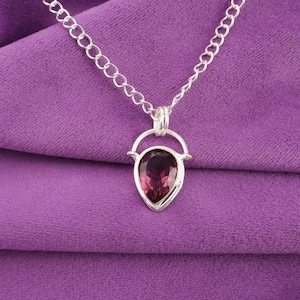 Rhodolitpäronhängehalsband, Boho-smycken i 925 sterlingsilver, äkta hallongranathänge med droppform, unik present till henne
