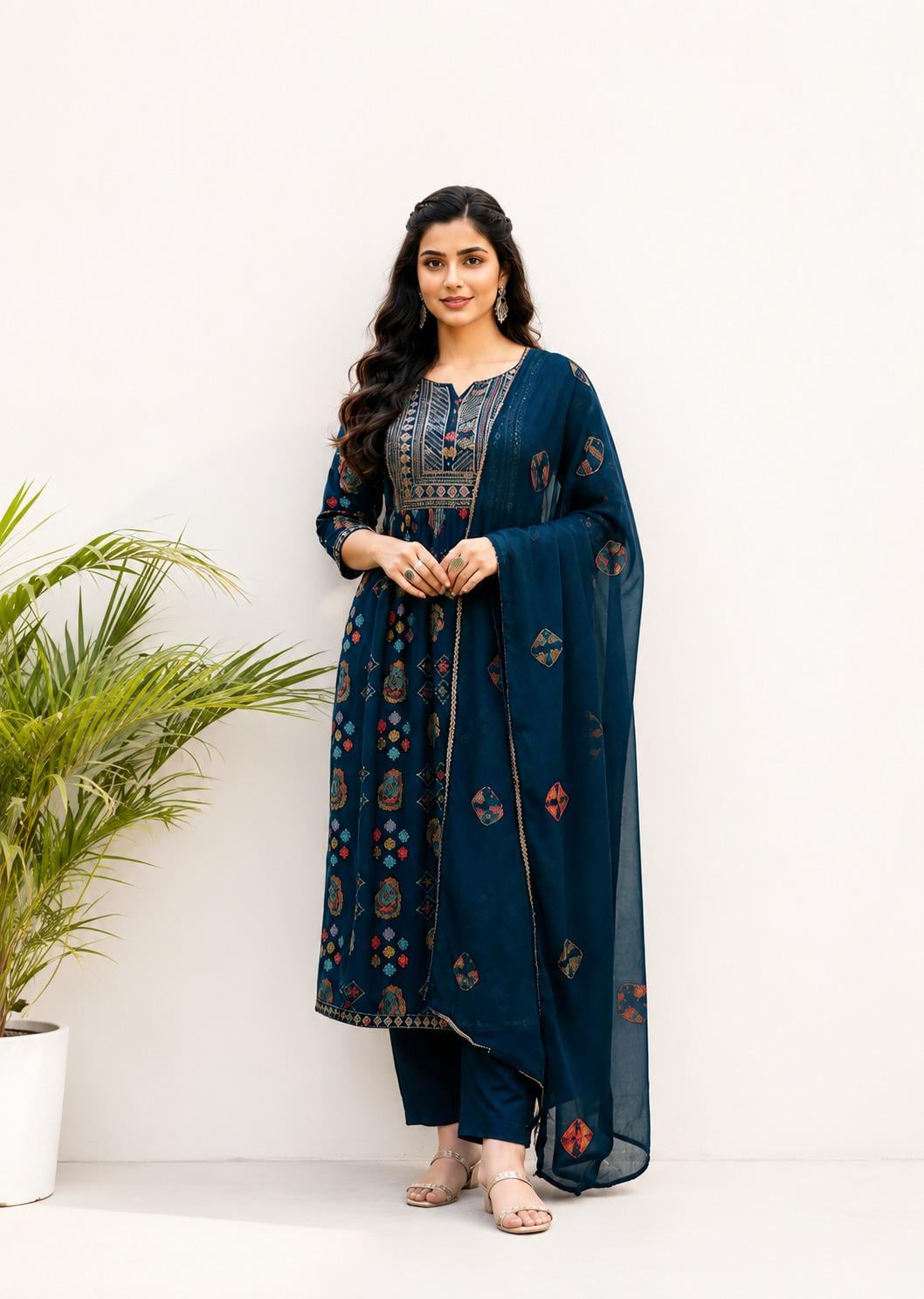 dupatta for navy blue dress Navy Blue Sequin Embroidered Anarkali Dress and Scalloped Organza Dupa