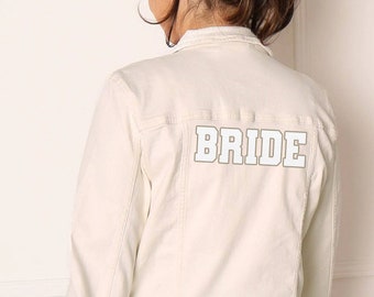 Bride Varsity Ecru Twill Jacket | Wifey Wedding Jacket | Just Married Hemp Coat | Bride To Be Denim Jacket