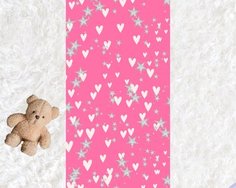 Light Rose Yoga Mat: Hearts and Stars, Non-Slip, Extra Long