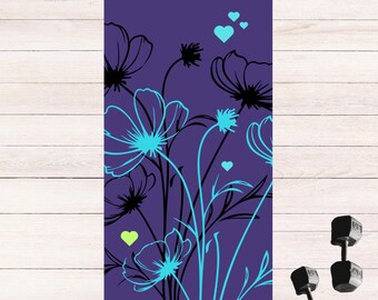 Yoga Mat, "In Bloom" Design, Non Slip Pilates Mat with Flowers and Hearts, Soft Exercise Mat for Yoga and Pilates Practice
