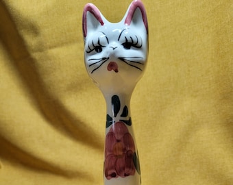 Vintage handpainted cat ornament figurine ceramic 1950s folk art retro kitsch MCM