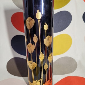 Black lacquer and gold poppy vase, fibre glass, Egyptian revival, 1970s, kitsch, retro, vintage