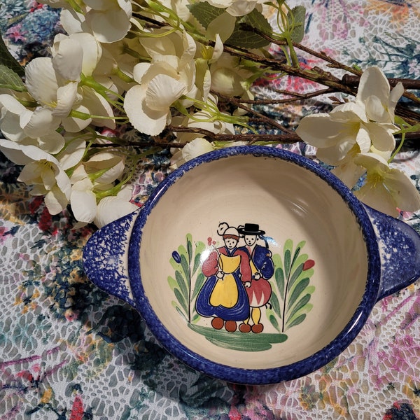 Fait Main Pornic Fougeres bowl, Marie, France, folk art, hand painted, ceramic, vintage, mid century