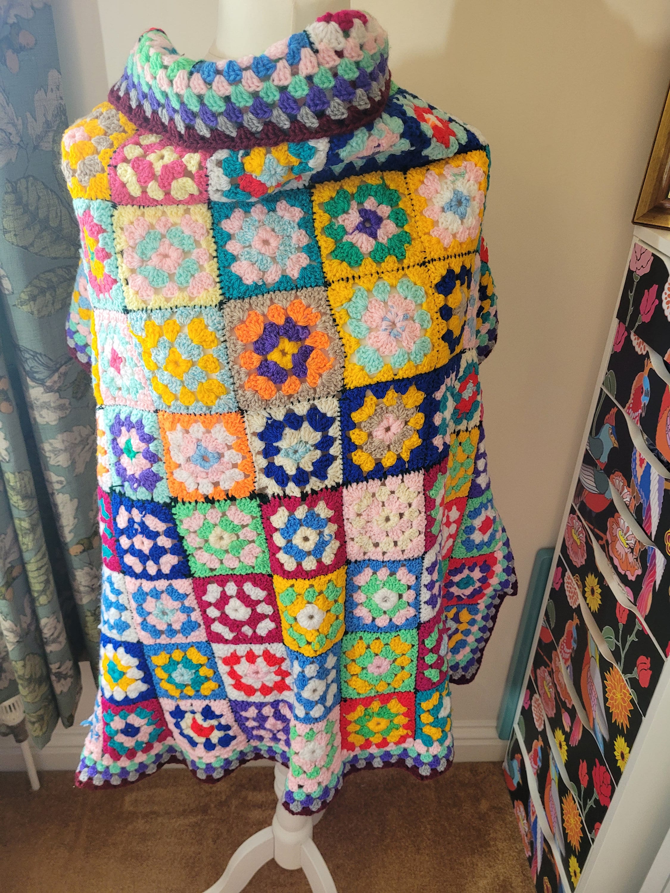 その他 USA Vintage Granny Blanket Vintage Crochet Granny Square Blanket Wool Handmade Retro Kitsch