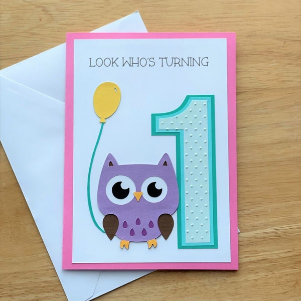 Personalized Child Birthday Card, Handmade Cards, Owl Birthday Card, Cute Owl Card, Unique Cards, Size Options