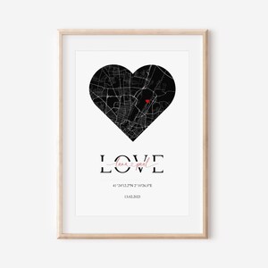Personalized Heart Map Print,Custom Love Map with Coordinates,Digital Download Wall Art