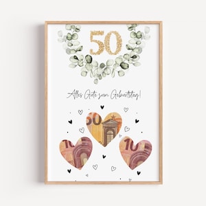 Gift for a 50th birthday | Banknote | Gift for a friend's 50th | Wish-fulfilling money gift | Digital PDF birthday | Milestone birthday