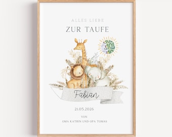 Taufe Geldgeschenk personalisiert | Geldkarte zur Taufe mit Name und Datum | Taufgeschenk Junge Mädchen | Karte Geldumschlag