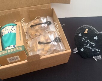 Hamper Gift Set: Travel Mug  Handmade Fudge Gift