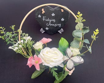 Handmade Rose & Peony Floral Hoop | Wedding Decor, 25cm Bamboo | Wedding, Bridal, Bridesmaids, Flower Girls