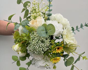 Handmade Artificial Wedding Bouquet | Faux Bridal | Bridesmaid Flowers|  Whites, Creams, Yellow | Various Sizes