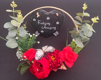 Handmade Red Rose & Peony Floral Hoop | Rustic Wedding | Wedding, Bridal, Bridesmaids, Flower Girls