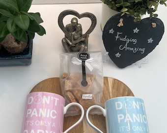 Baby Shower Gift Set – "Don't Panic" Mug & Vanilla Fudge