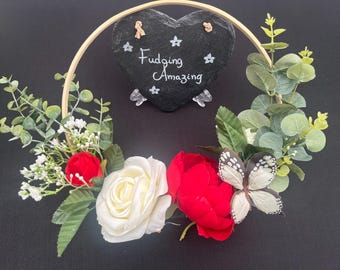 Handmade Floral Hoop | Rose, Peony & Butterfly, Wedding Decor | Wedding, Bridal, Bridesmaids, Flower Girls