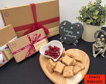 Handmade Luxury Cherry Bakewell Fudge Gift Box – Creamy, Soft, UK 200g - 800g letterbox sized