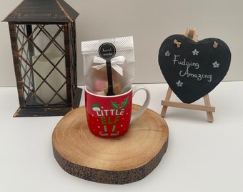 Christmas Mug Gift Set: Red Elf Design + Homemade Fudge