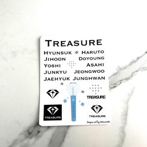 Folha de adesivos Kpop Treasure - 1 folha, fosco ou vinil, bullet journals, scrapbooks, planners, laptop