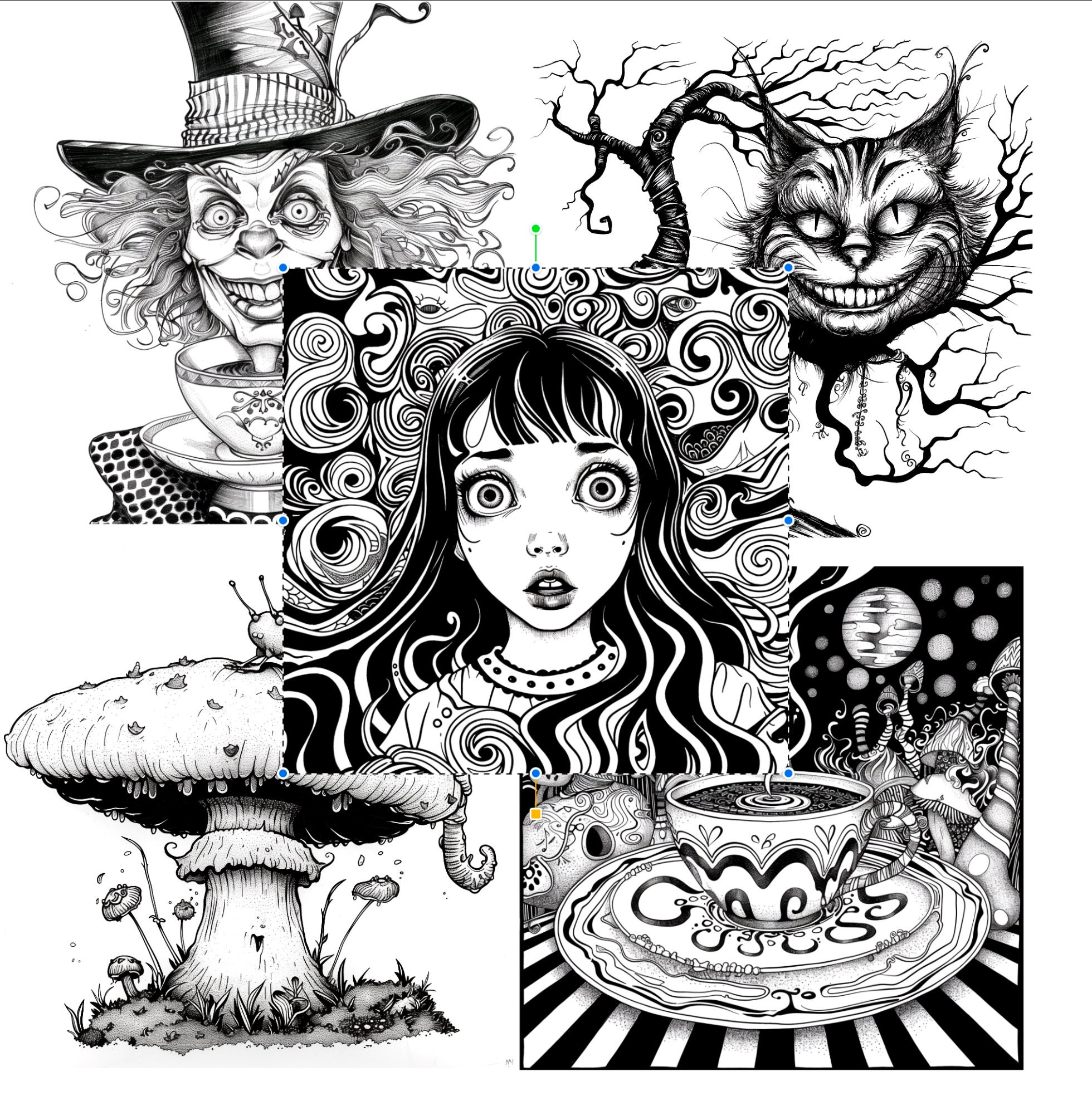Alice in Wonderland Trippy Spooky Tim Burton-style Coloring Pages - Etsy