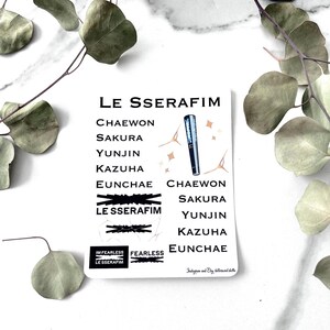 Feuille d'autocollants Le Sserafim Kpop - 1 feuille, mat ou vinyle, bullet journals, albums de coupures, agendas, ordinateur portable