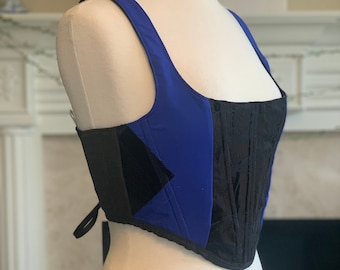 Reversible Indigo Velvet/Harlequin Diamond Corset (two-sided)