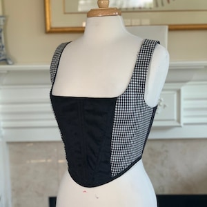 Reversible Gingham und Denim Korsett