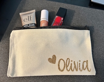 Personalized cosmetics bag, makeup bag, essentials bag zip up tote bag htv custom name bag, you choose design.