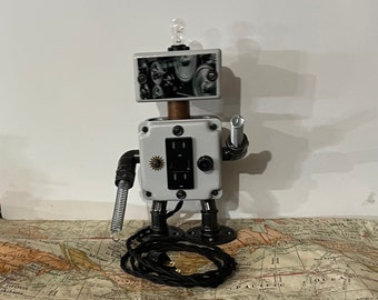 USB Robotlamp glans grijs & zilver