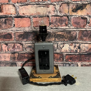 Small counter industrial USB charging station lamp