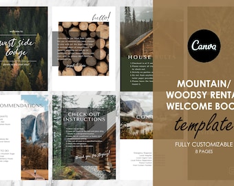 Welcome Book Template | Canva Template | Airbnb | Home Rental Guidebook | Vacation Guide | Welcome Guide | Mountain Woodsy Cabin