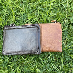 Carteira masculina de couro legítimo com bolso para moedas com zíper, carteira vintage, fecho com zíper, carteira pequena