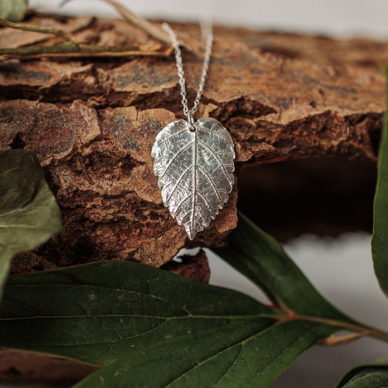 Silver Leaf Pendant Necklace, Hazel Leaf Jewellery, Nature Lover Gift, Handmade In The UK image 1