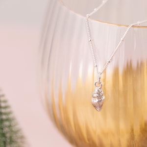 Dainty Silver Whelk Shell Pendant Necklace: Beach Inspired Mothers Day Jewellery Mother's Day Gift,