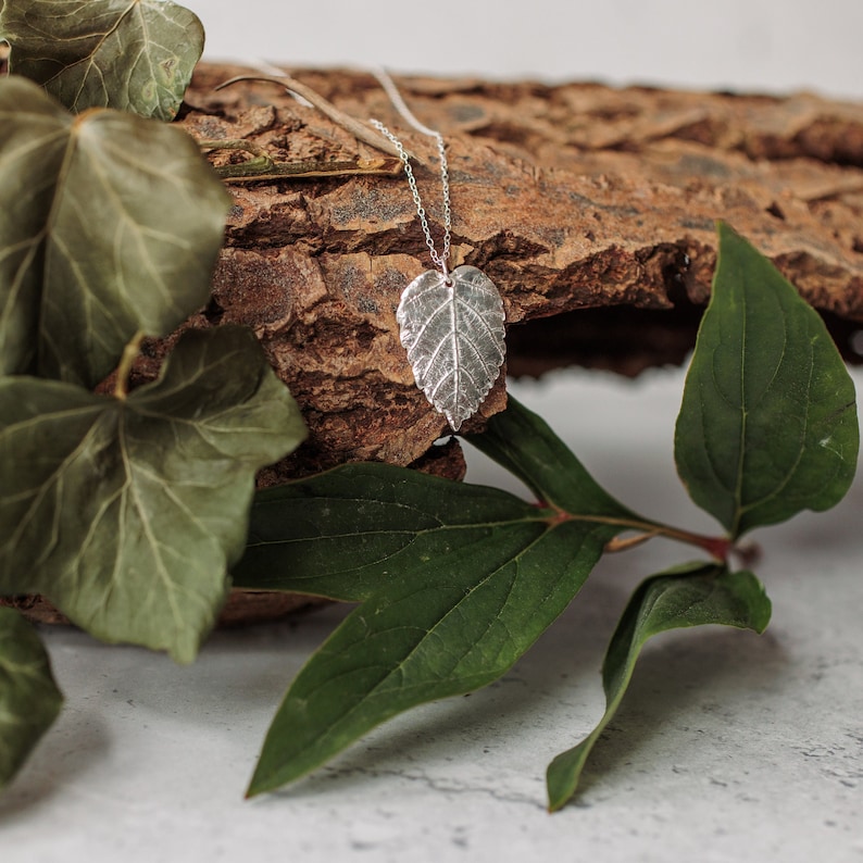 Silver Leaf Pendant Necklace, Hazel Leaf Jewellery, Nature Lover Gift, Handmade In The UK image 2