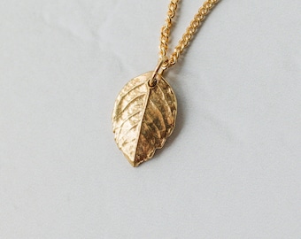 Gold Leaf Pendant Necklace, Rose Leaf Jewellery,  Nature Lover Gift, Handmade In The UK