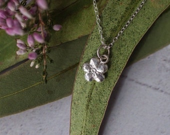 Silver Flower Pendant Necklace, Forget Me Not, Nature Lover Gift, Handmade In The UK