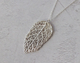 Silver Leaf Pendant Necklace, Mint Leaf Jewellery, Nature Lover Gift, Handmade In The UK