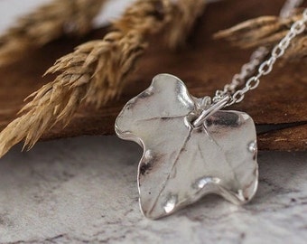 Silver Leaf Pendant Necklace, Ivy Leaf Jewellery, Nature Lover Gift, Handmade In The UK