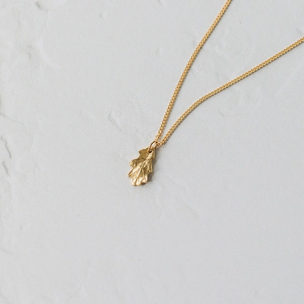 Gold Leaf Pendant Necklace, Oak Leaf Jewellery, 18K Gold Vermeil, Botanical Jewellery, Handmade In The UK