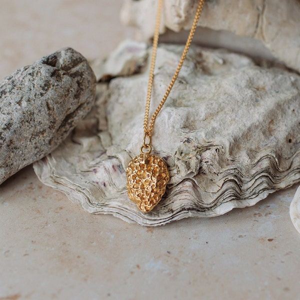Gold Pendant Necklace, Lava Pebble,  Nature Lover Gift, Handmade in the UK