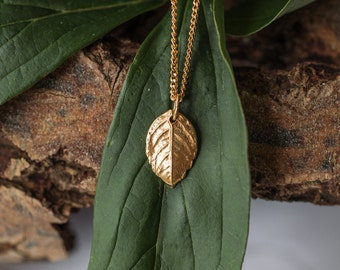 Gold Rose Leaf Pendant Necklace UK: Woodland Jewellery Mother's Day Gift,