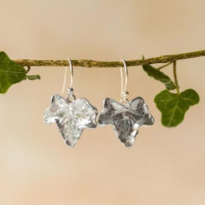 Silver Leaf Earrings, Ivy Leaf Jewellery, Nature Lover Gift, Handmade In The UK