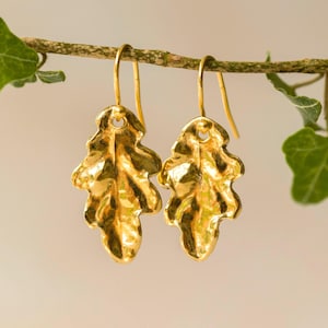 Gold Leaf Earrings, Oak Leaf Jewellery, Nature Lover Gift, Handmade In The UK