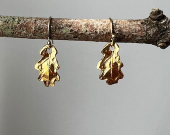 Gold Leaf Earrings, Oak Leaf Jewellery,   Nature Lover Gift, Handmade In The UK