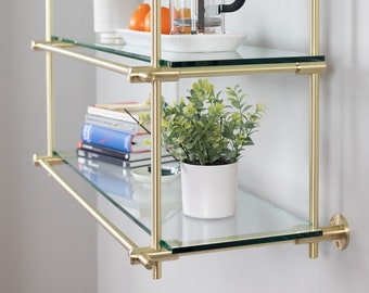 2-Way Brass Connector | Custom Shelf Fittings | Made to Order Full Shelving Units | Gold Brass Bar | 2 Way Brass Connector