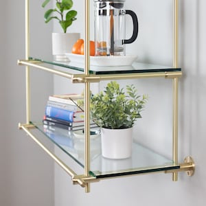 2-Way Brass Connector | Custom Shelf Fittings | Made to Order Full Shelving Units | Gold Brass Bar | 2 Way Brass Connector