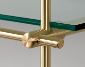 3-Way Brass Connector | Custom Shelf Fitting | Made to Order Full Shelving Units | Gold Brass Bar | 3 Way Connector