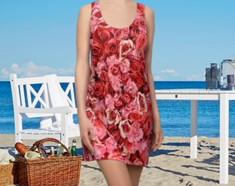 COQUETTE SUMMER DRESS, Red Roses Dress, dresses for the summer, dress pattern, flower dress, flower pattern, modern dress, racerback dress