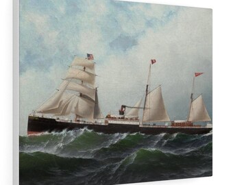 Auxiliary steamship by Antonio Jacobsen - SEA STORM -sea storm painting, ship in sea storm